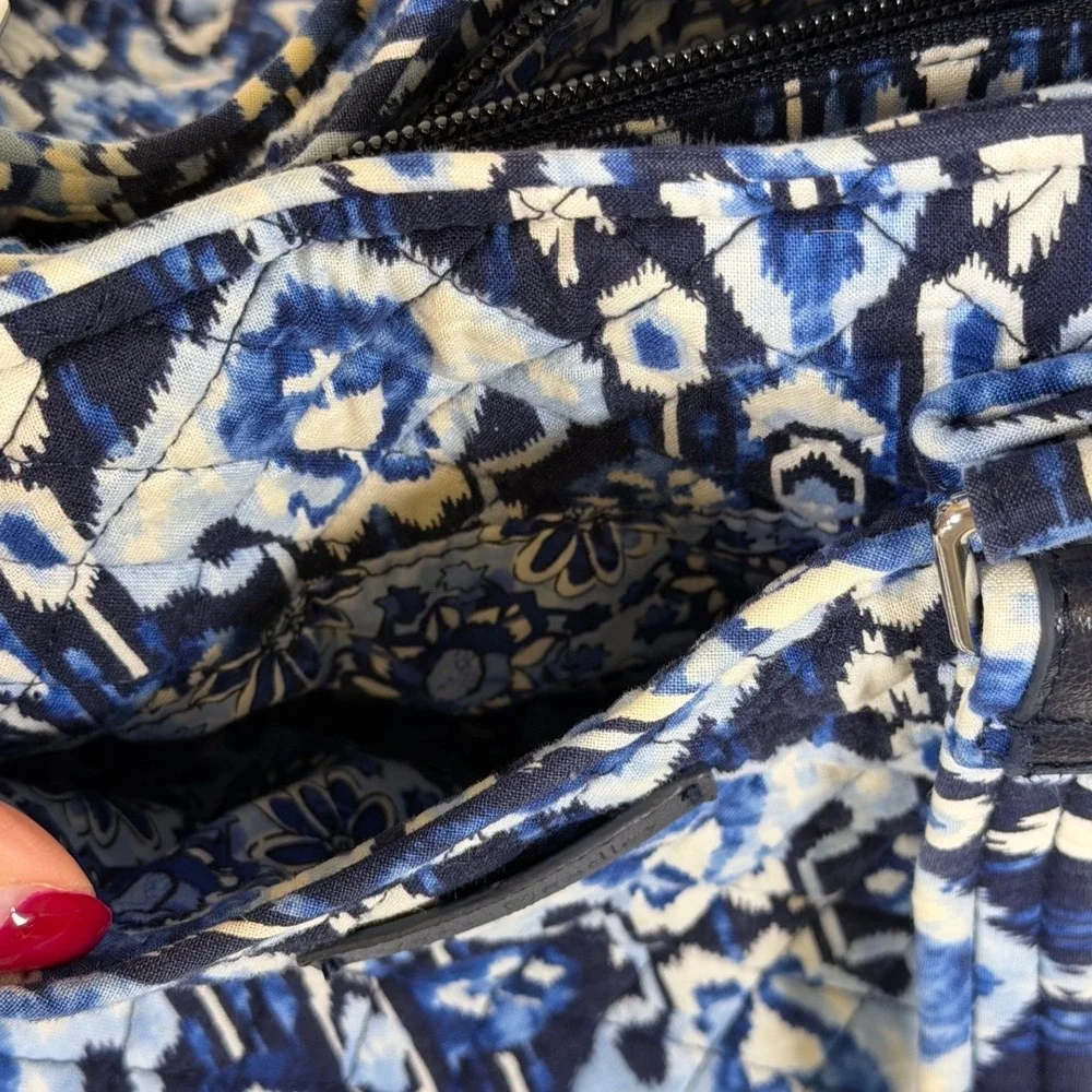Vera Bradley Island Glenna Indigo Ikat Quilted Satchel Shoulder Bag Blue White